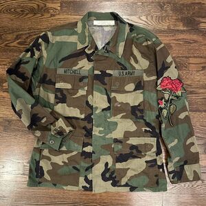 The Vintage Twins Army Shirt Medium Short WOODLAND‎ CAMOUFLAGE COMBAT Jacket